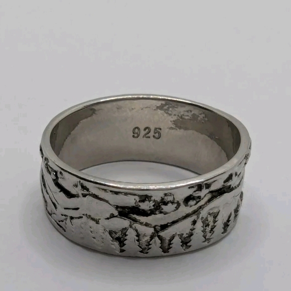 Sterling Silver 925 Nordic Wolf Wide Band Ring Size 6 - Picture 9 of 9